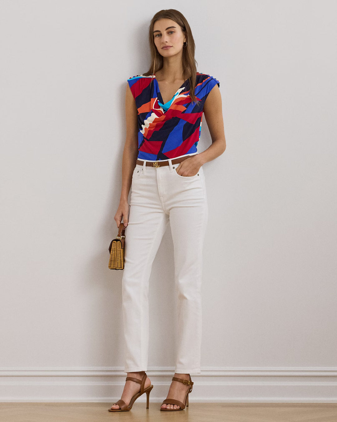 Ralph Lauren Print Jersey Sleeveless Cowlneck Top