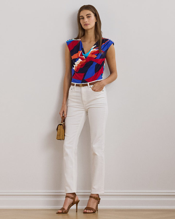 Ralph Lauren Print Jersey Sleeveless Cowlneck Top