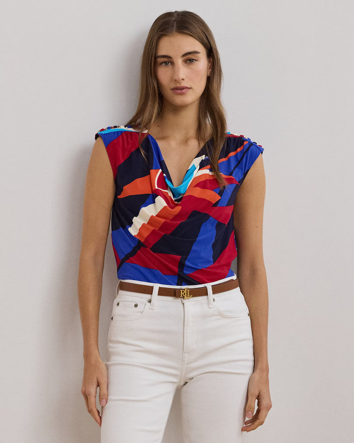 Ralph Lauren Print Jersey Sleeveless Cowlneck Top