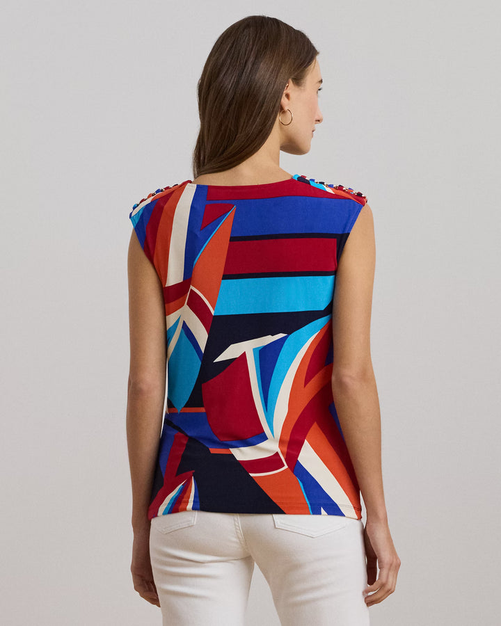 Ralph Lauren Print Jersey Sleeveless Cowlneck Top