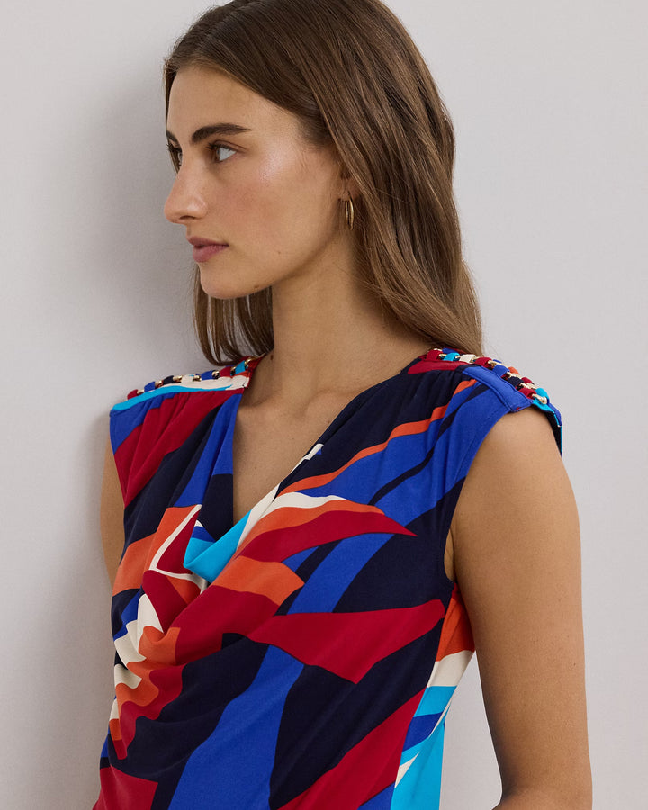 Ralph Lauren Print Jersey Sleeveless Cowlneck Top