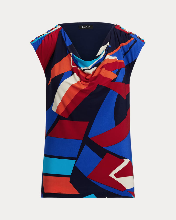 Ralph Lauren Print Jersey Sleeveless Cowlneck Top