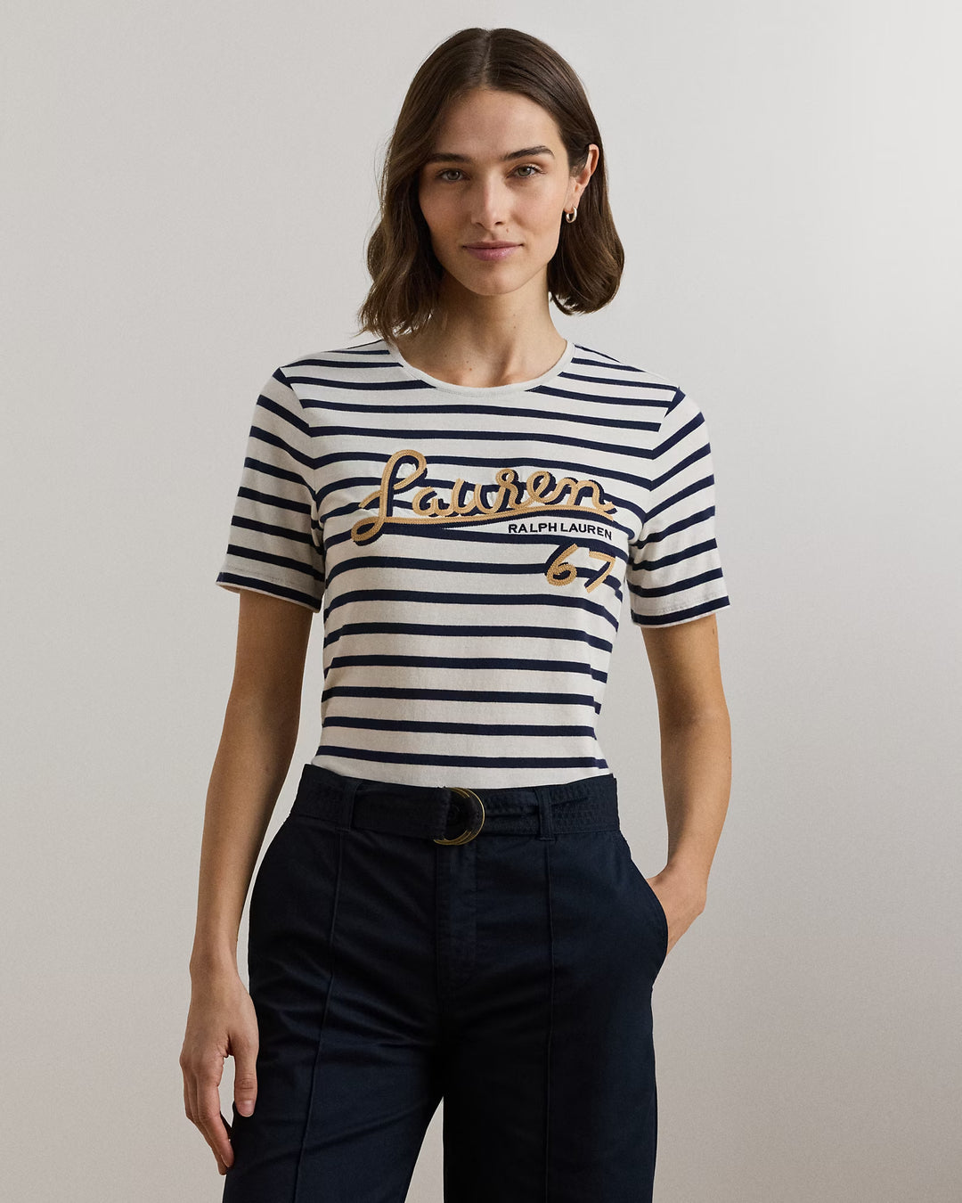 Ralph Lauren Logo Striped Cotton-Blend Jersey Tee