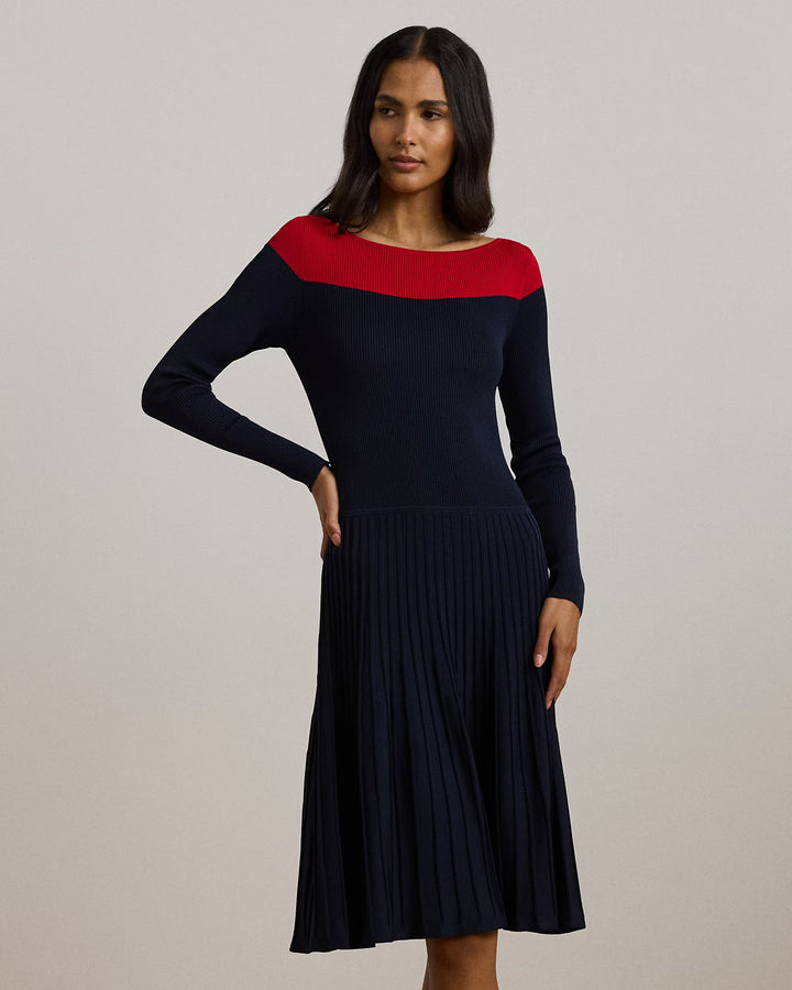 Ralph Lauren Two-Tone Pointelle-Knit Dress