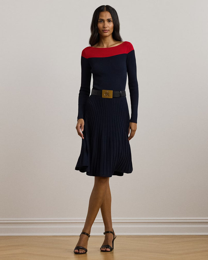 Ralph Lauren Two-Tone Pointelle-Knit Dress