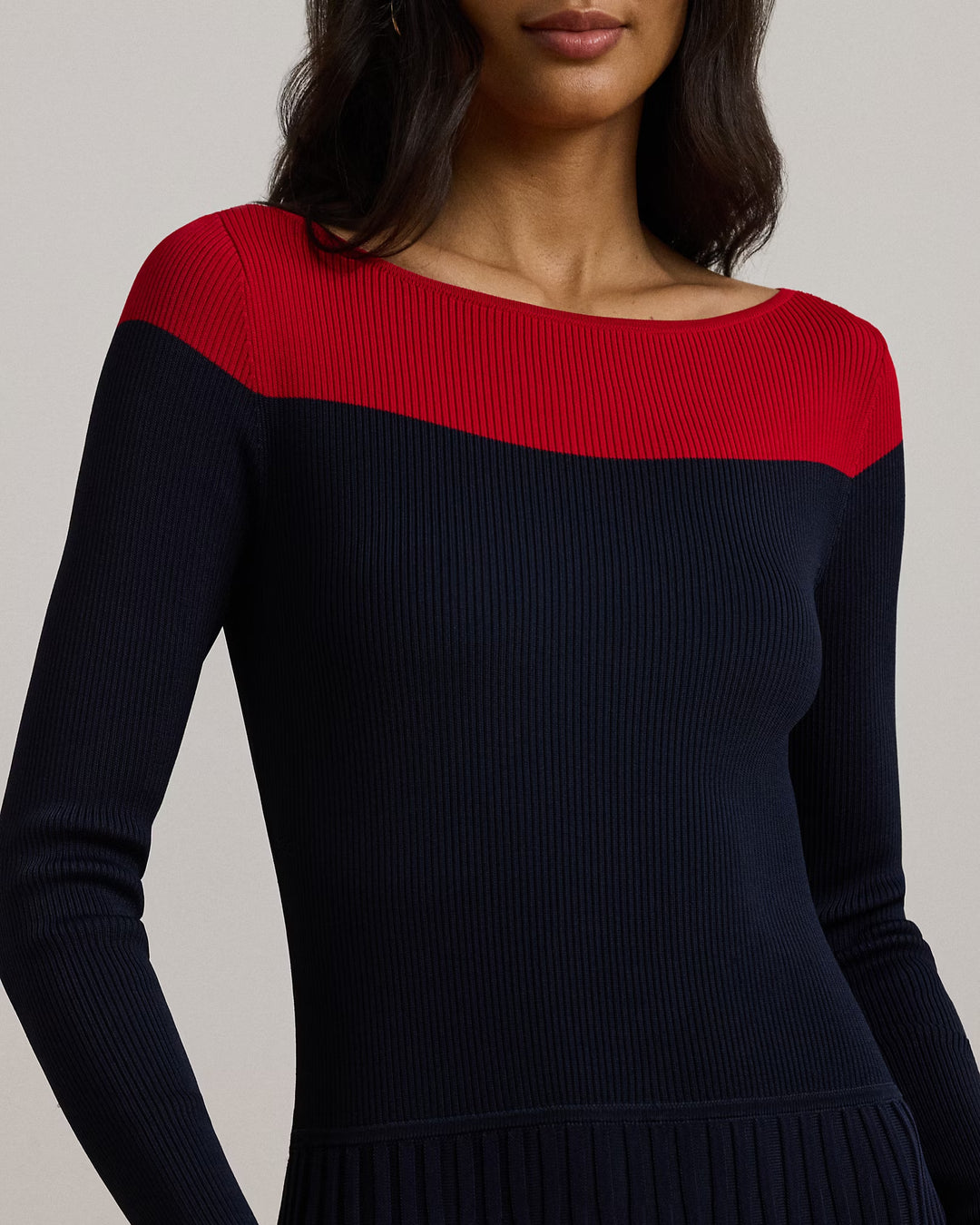 Ralph Lauren Two-Tone Pointelle-Knit Dress