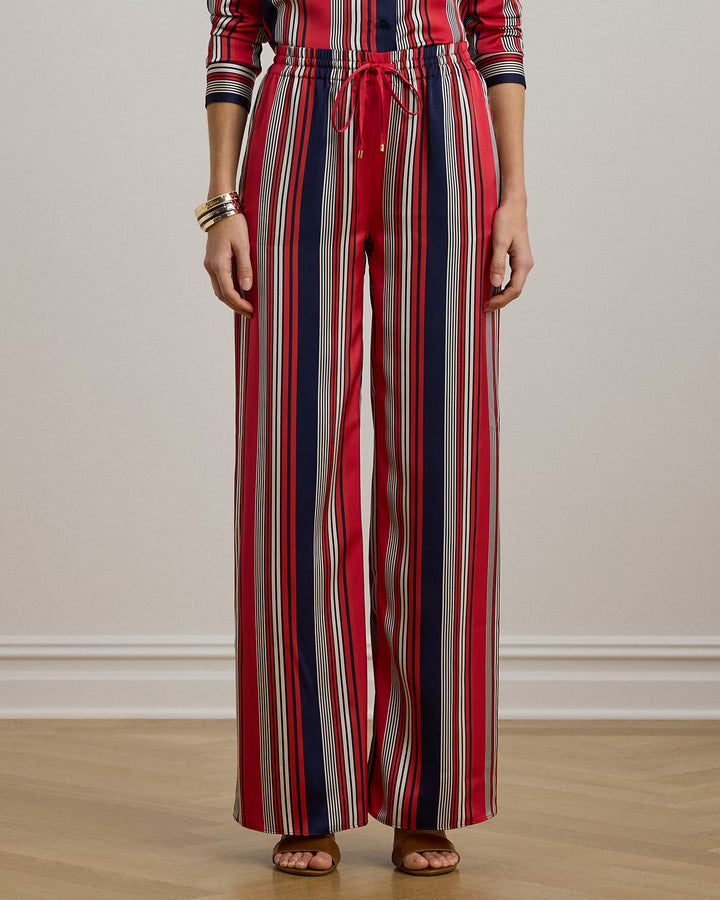 Ralph Lauren Striped Satin Charmeuse Wide-Leg Pant