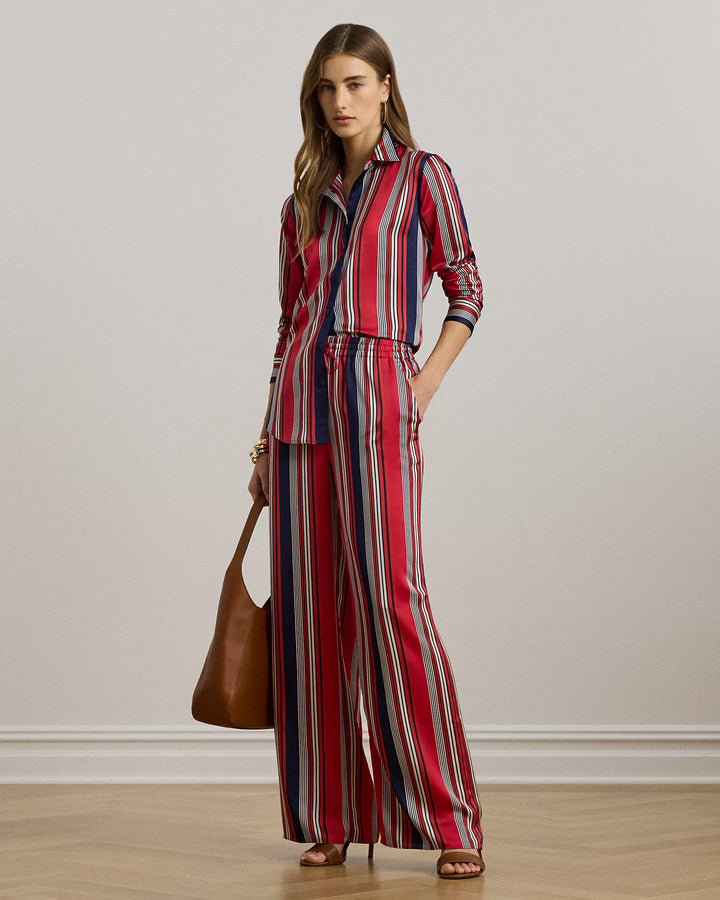 Ralph Lauren Striped Satin Charmeuse Wide-Leg Pant