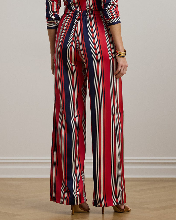 Ralph Lauren Striped Satin Charmeuse Wide-Leg Pant
