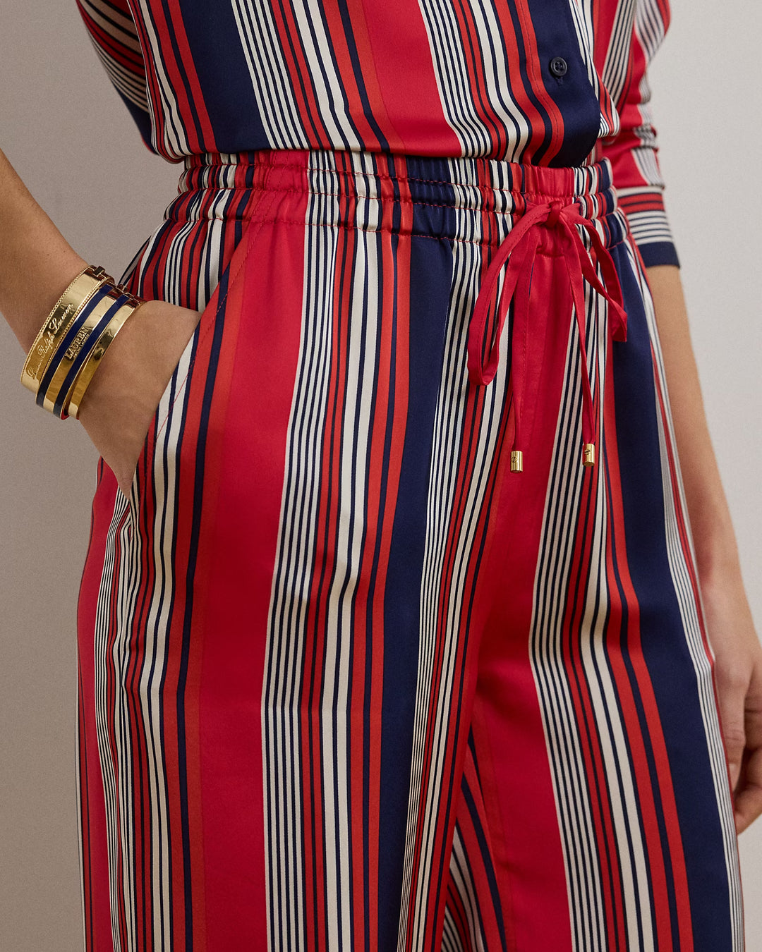 Ralph Lauren Striped Satin Charmeuse Wide-Leg Pant