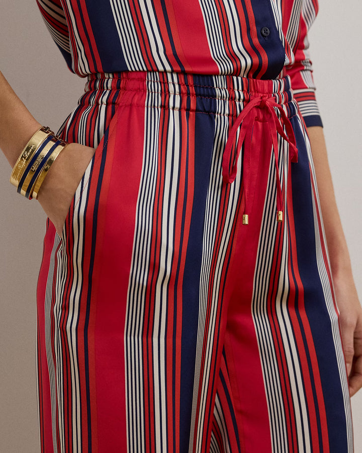 Ralph Lauren Striped Satin Charmeuse Wide-Leg Pant