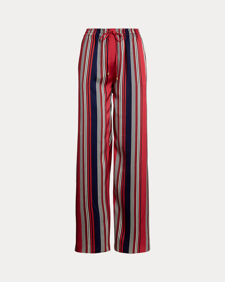 Ralph Lauren Striped Satin Charmeuse Wide-Leg Pant