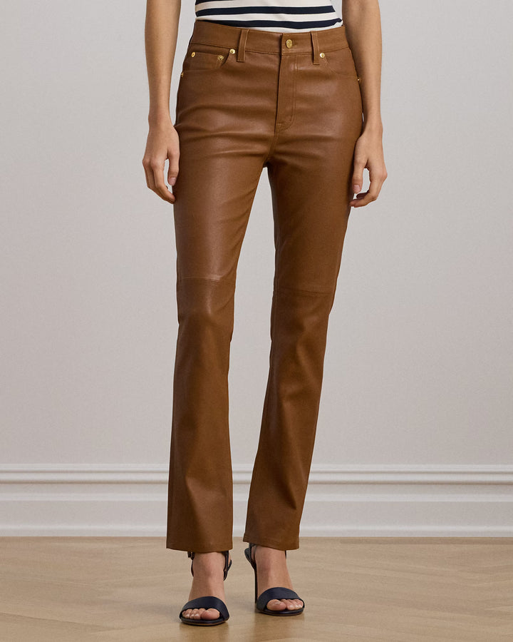 Ralph Lauren High-Rise Lambskin Straight Ankle Pant