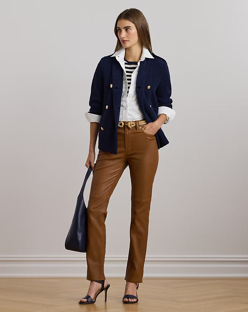 Ralph Lauren High-Rise Lambskin Straight Ankle Pant