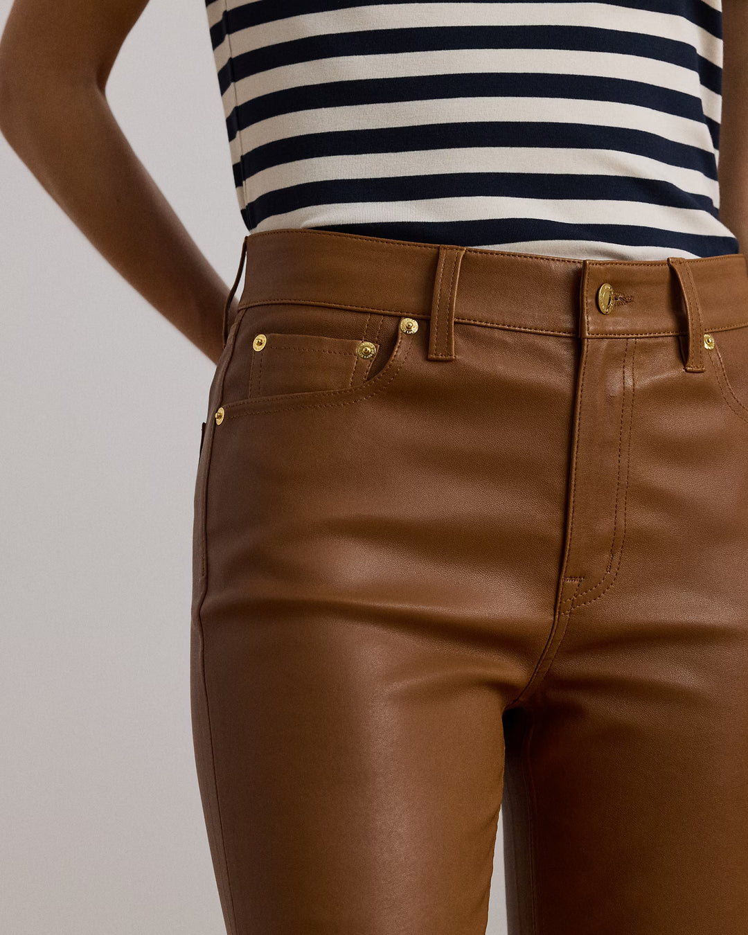 Ralph Lauren High-Rise Lambskin Straight Ankle Pant