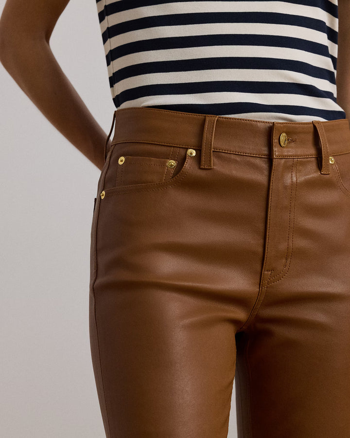 Ralph Lauren High-Rise Lambskin Straight Ankle Pant