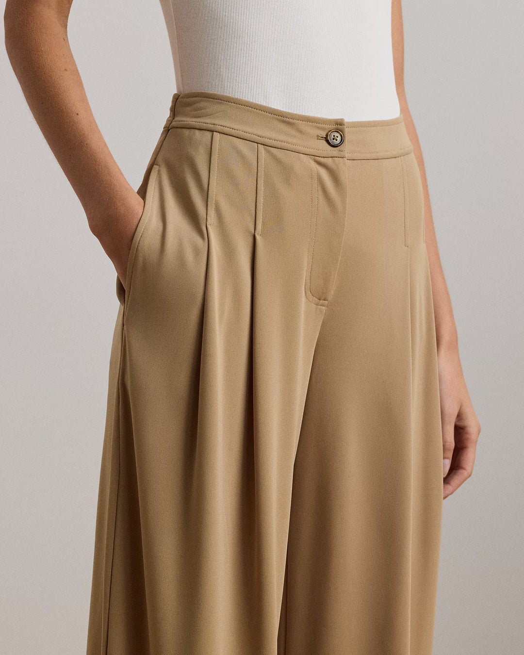 Ralph Lauren Pleated Stretch Jersey Wide-Leg Pant