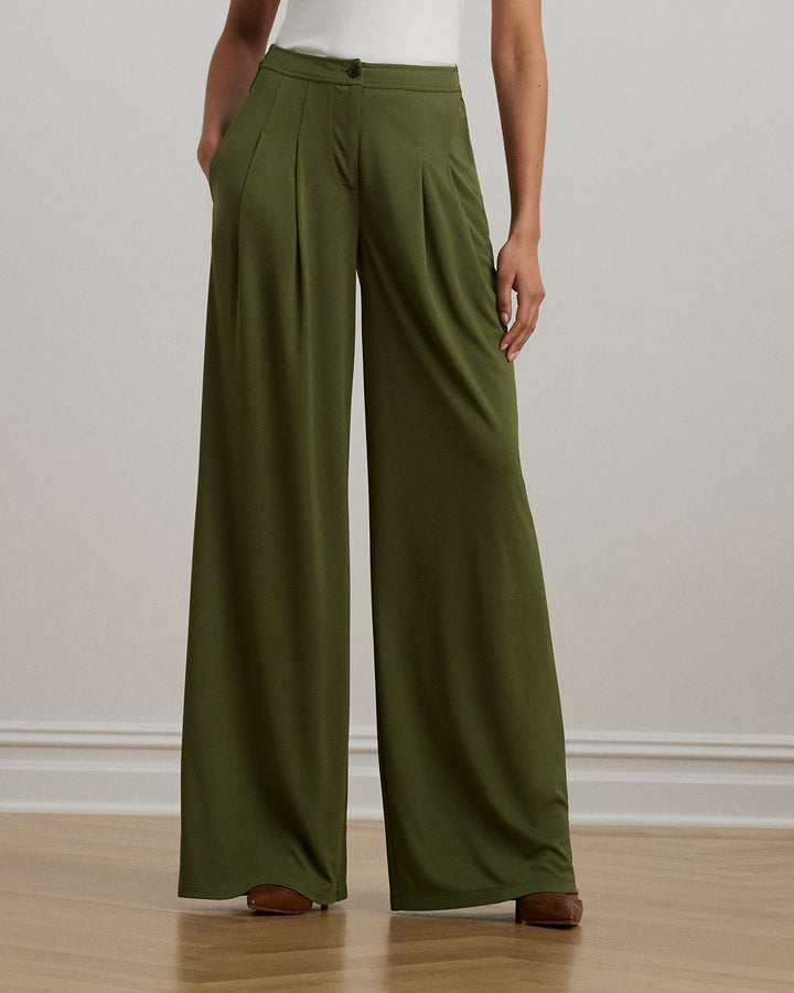 Ralph Lauren Pleated Stretch Jersey Wide-Leg Pant