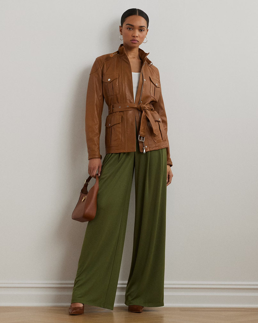 Ralph Lauren Pleated Stretch Jersey Wide-Leg Pant