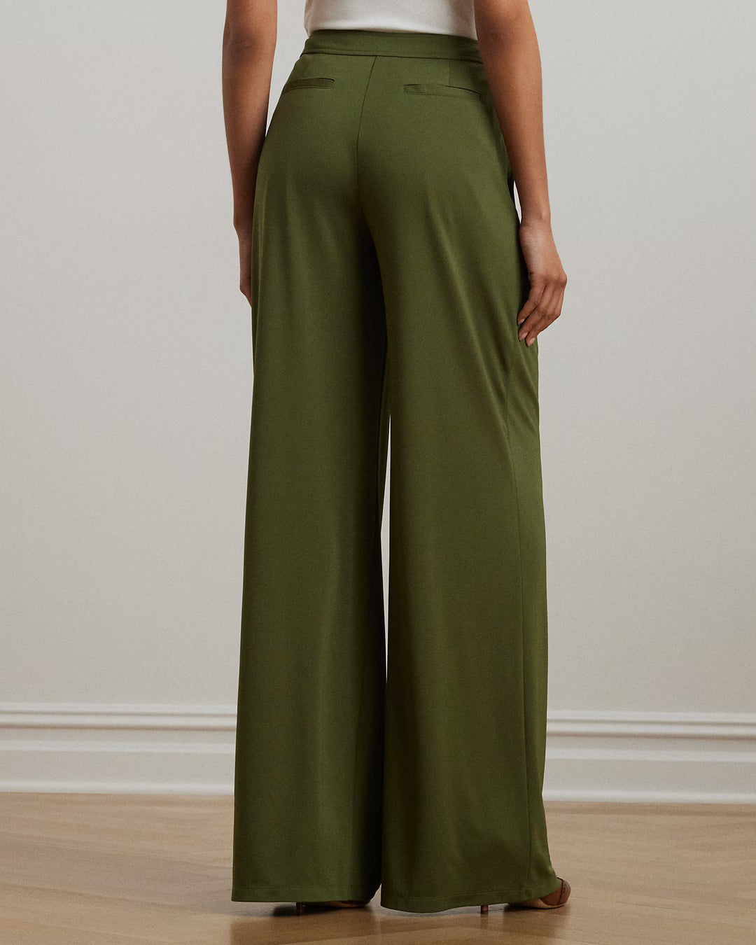 Ralph Lauren Pleated Stretch Jersey Wide-Leg Pant