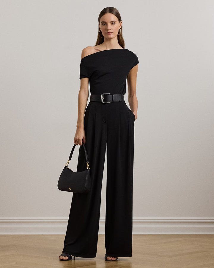 Ralph Lauren Pleated Stretch Jersey Wide-Leg Pant