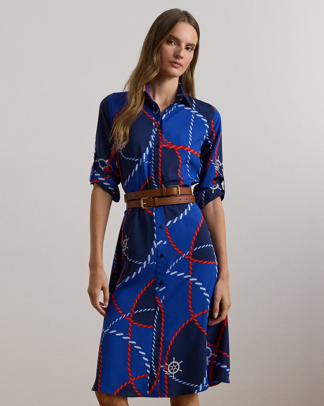 Ralph Lauren Rope-Print Crepe Shirtdress