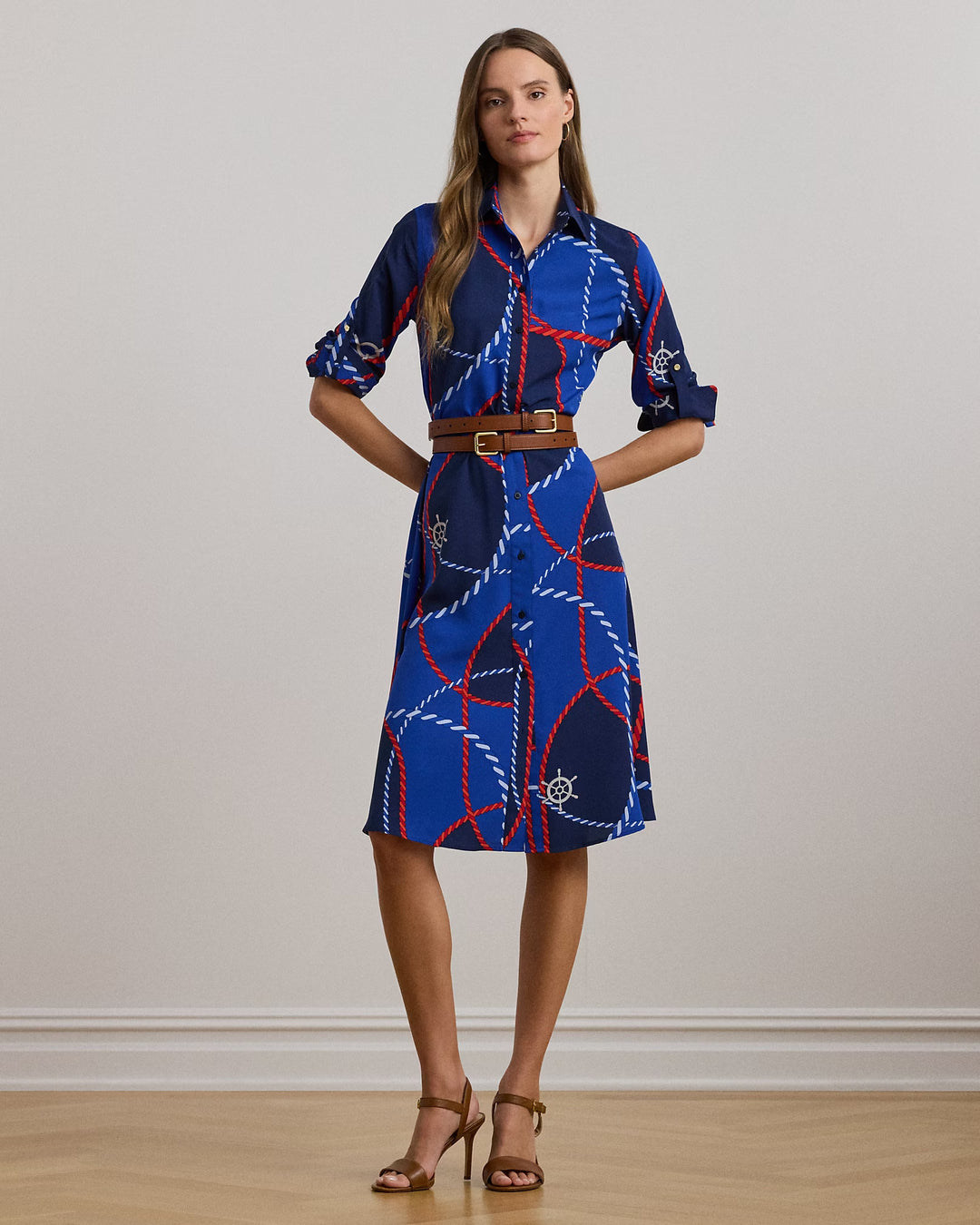 Ralph Lauren Rope-Print Crepe Shirtdress