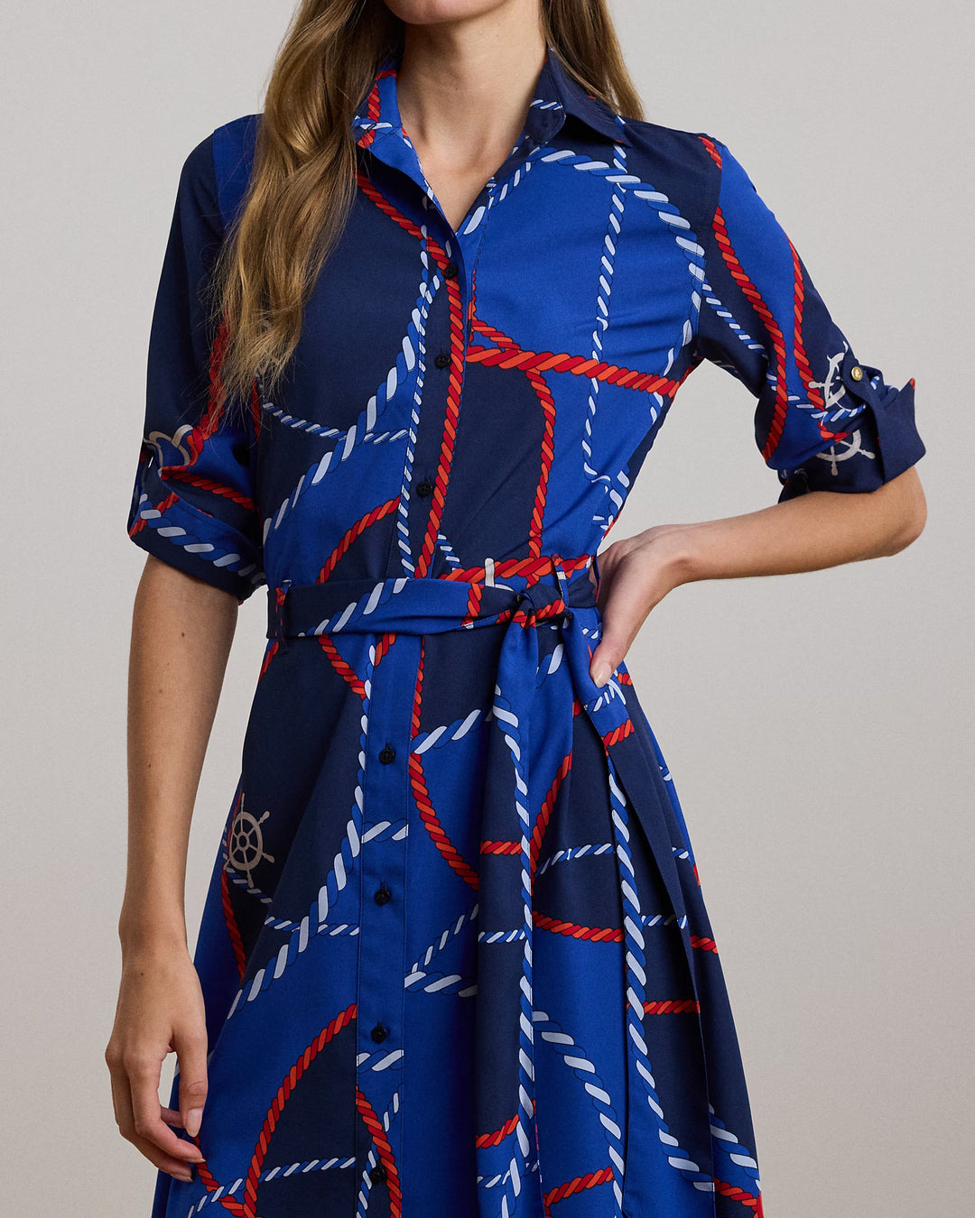 Ralph Lauren Rope-Print Crepe Shirtdress
