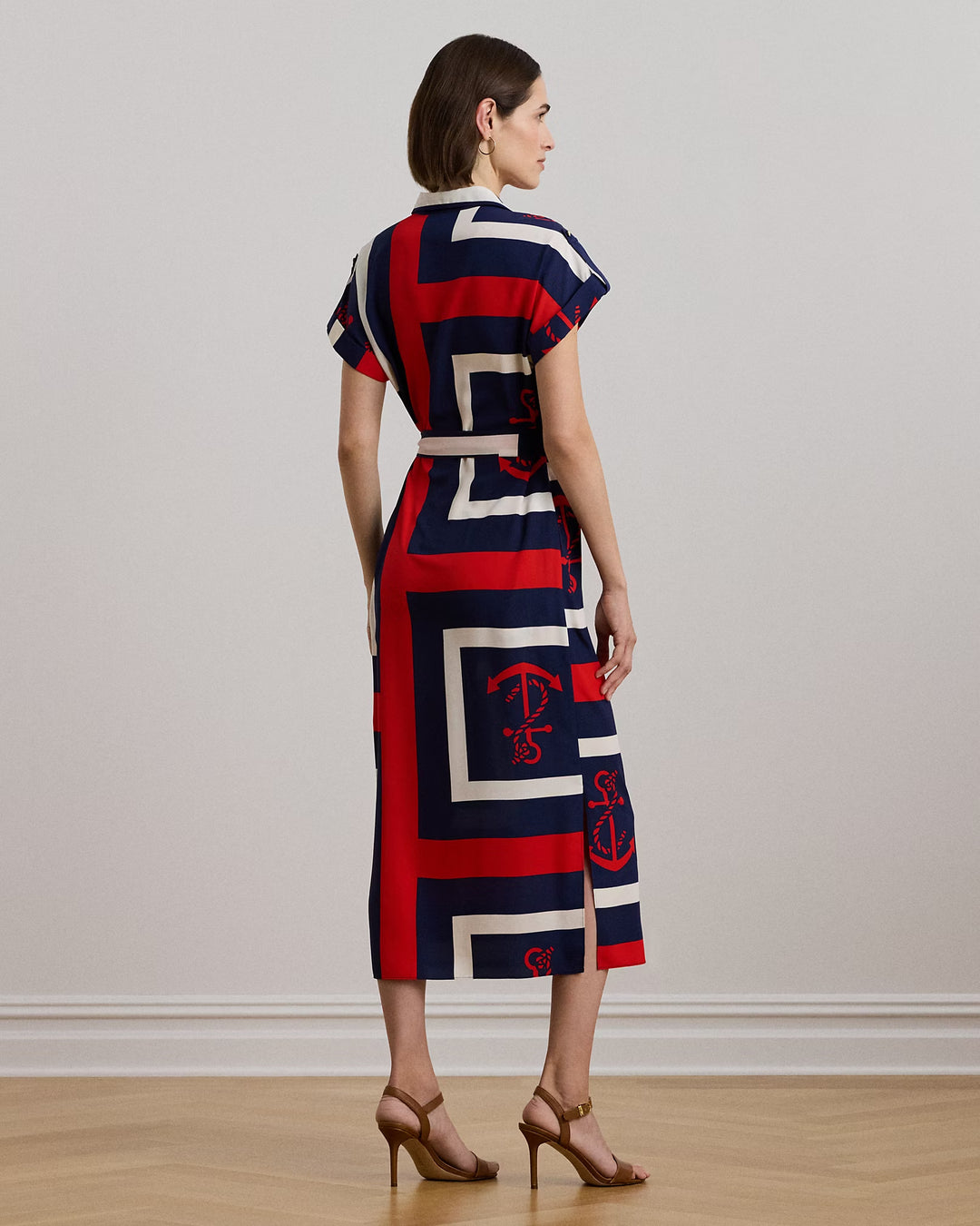 Ralph Lauren Anchor-Print Belted Crepe Shirtdress