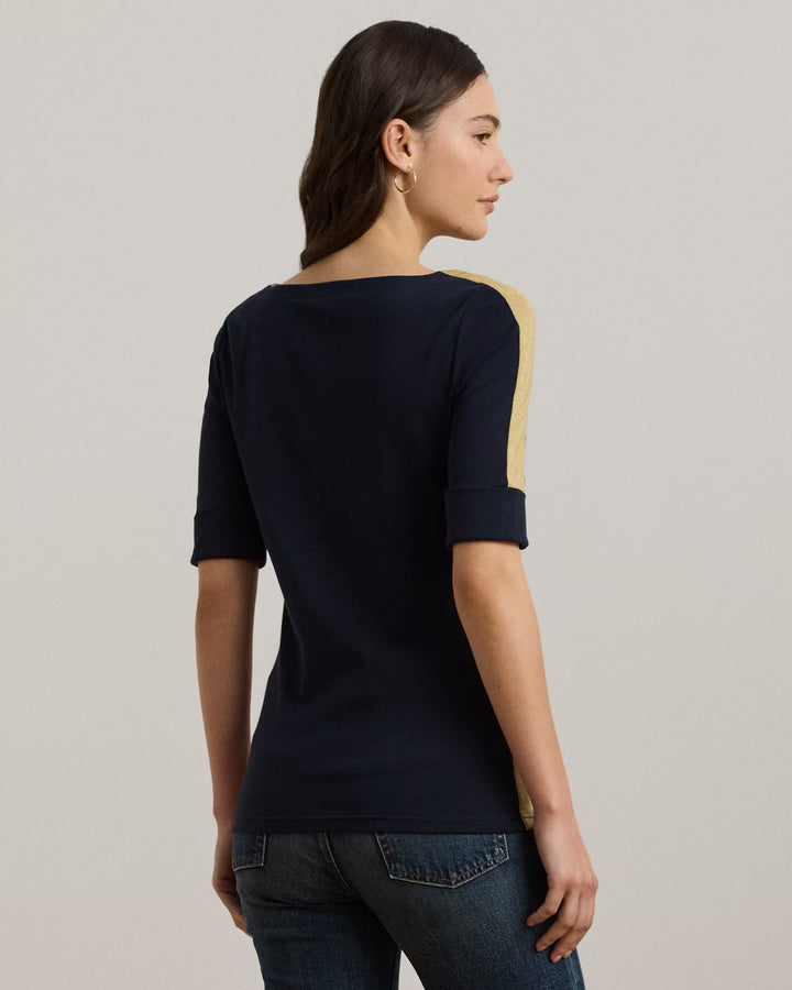 Ralph Lauren Two-Tone Stretch Cotton Elbow-Sleeve Tee