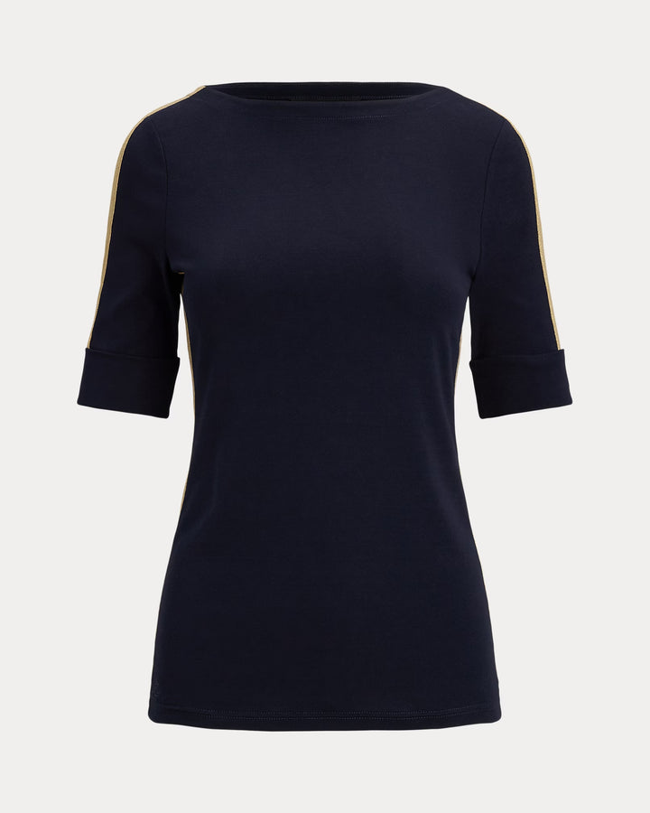 Ralph Lauren Two-Tone Stretch Cotton Elbow-Sleeve Tee