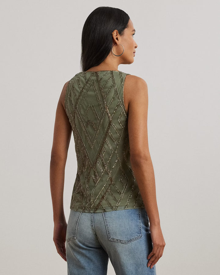 Ralph Lauren Beaded Mesh Sleeveless Blouse