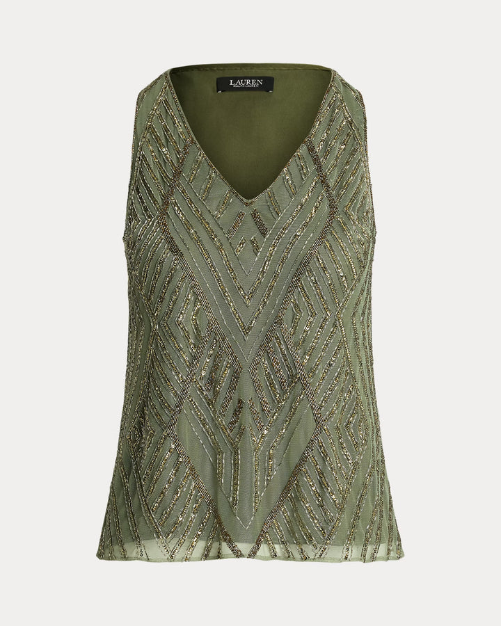 Ralph Lauren Beaded Mesh Sleeveless Blouse