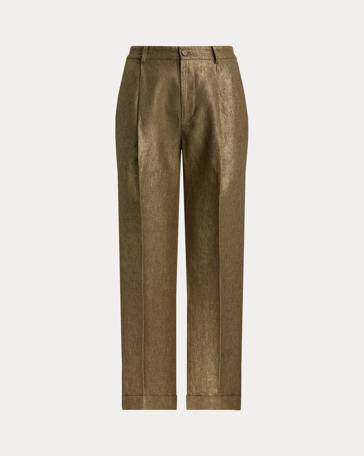Ralph Lauren Pleated Metallic Linen Cropped Pant