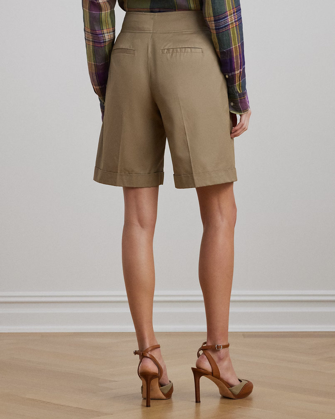 Ralph Lauren Buckle-Trim Pleated Cotton Twill Short