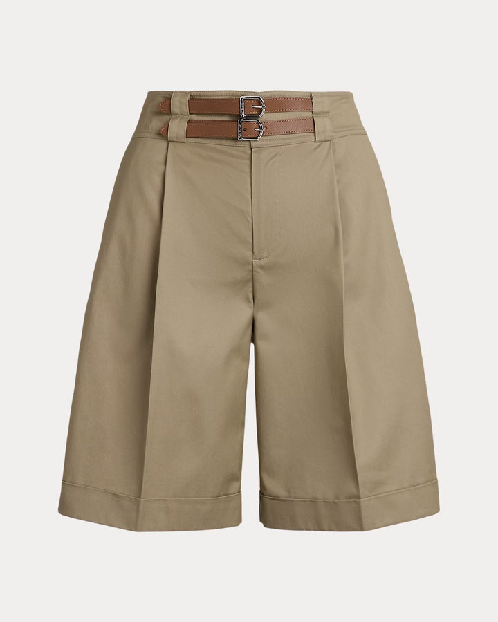 Ralph Lauren Buckle-Trim Pleated Cotton Twill Short