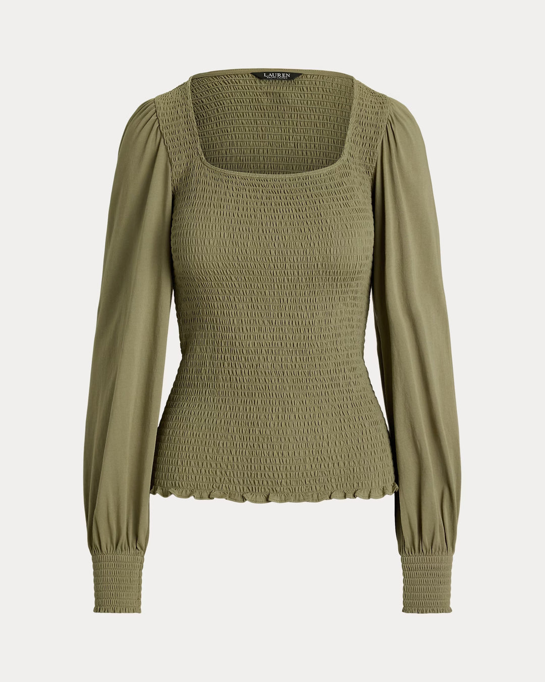 Ralph Lauren Smocked Jersey Blouson-Sleeve Top