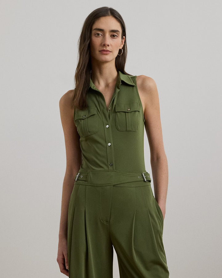 Ralph Lauren Jersey Wide-Leg Sleeveless Jumpsuit
