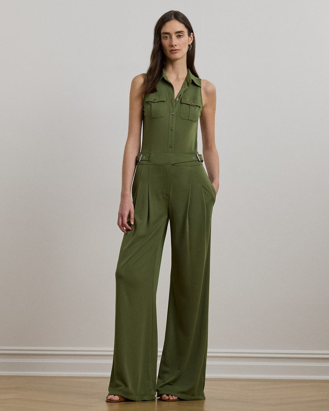 Ralph Lauren Jersey Wide-Leg Sleeveless Jumpsuit