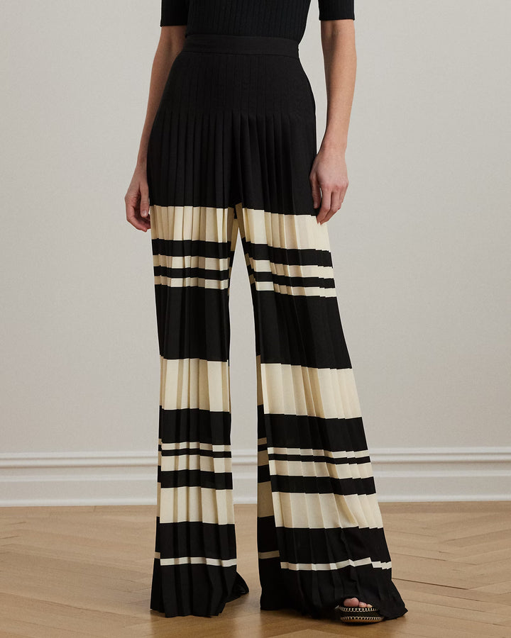 Ralph Lauren Striped Pleated Georgette Wide-Leg Pant