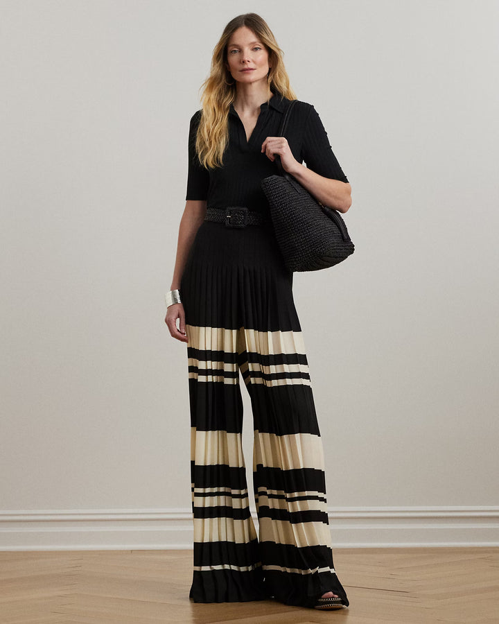 Ralph Lauren Striped Pleated Georgette Wide-Leg Pant