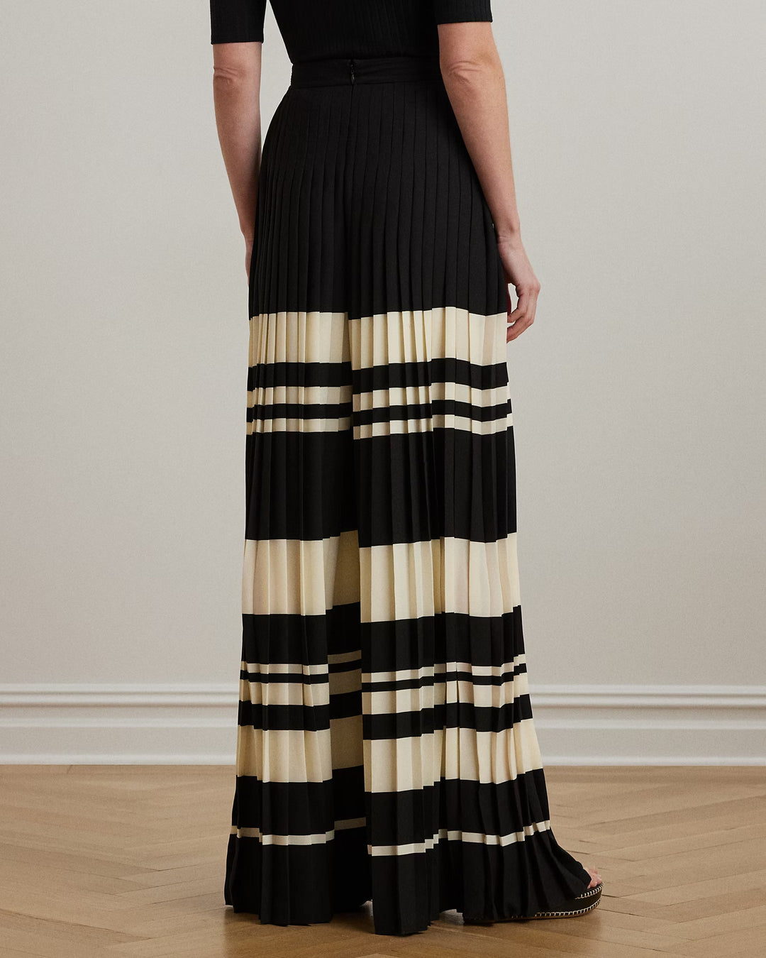 Ralph Lauren Striped Pleated Georgette Wide-Leg Pant