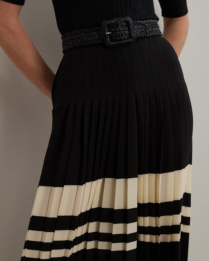 Ralph Lauren Striped Pleated Georgette Wide-Leg Pant