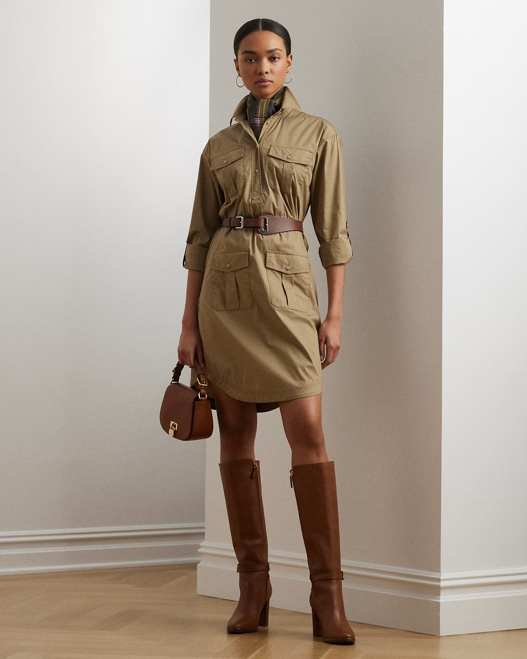 Ralph Lauren Belted Cotton-Blend Shirtdress