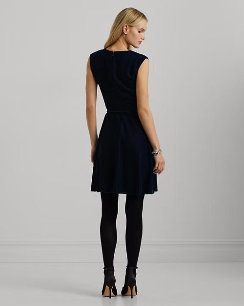 Ralph Lauren Belted Velvet Cap-Sleeve Dress