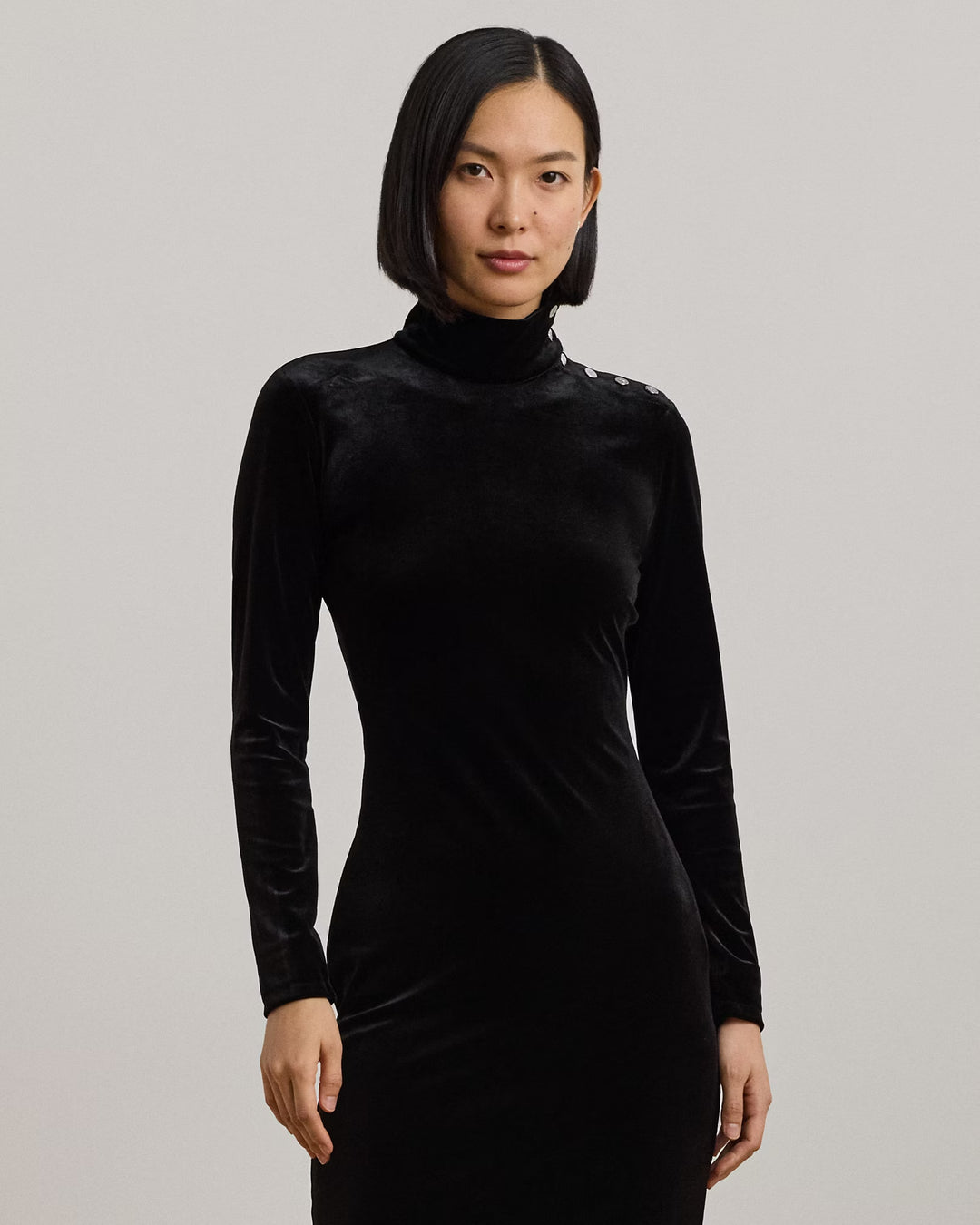 Ralph Lauren Button-Trim Velvet Turtleneck Dress