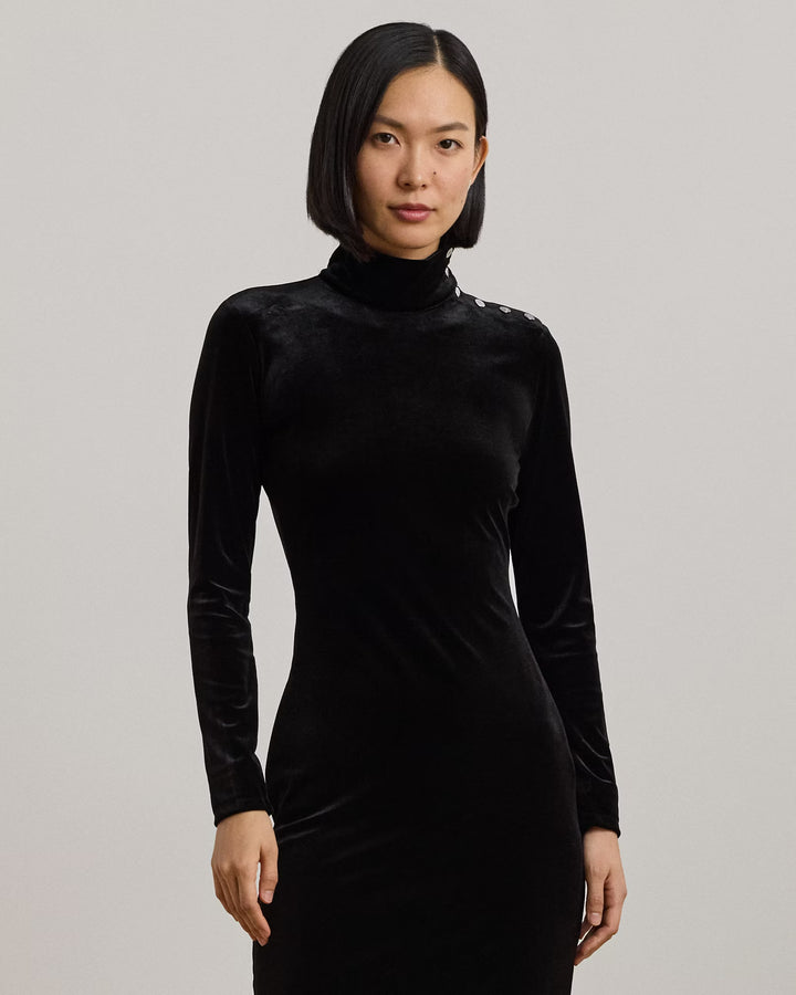 Ralph Lauren Button-Trim Velvet Turtleneck Dress