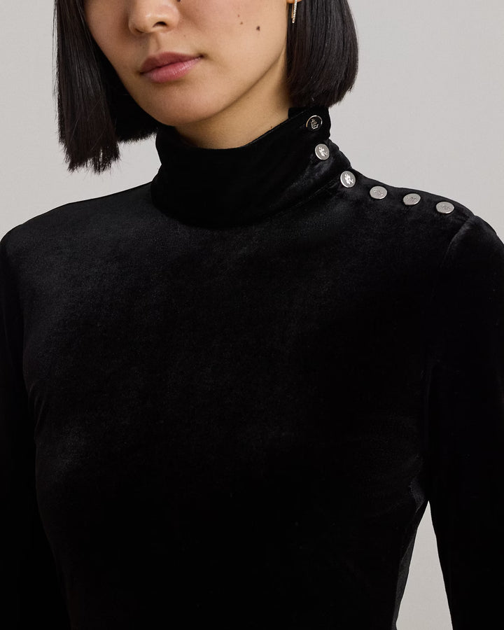 Ralph Lauren Button-Trim Velvet Turtleneck Dress