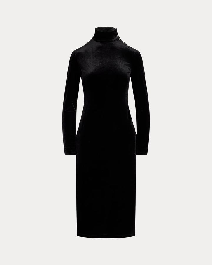 Ralph Lauren Button-Trim Velvet Turtleneck Dress