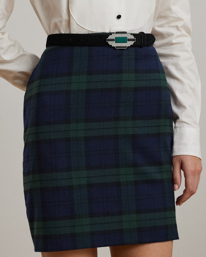 Ralph Lauren Plaid Wool-Blend Twill Pencil Miniskirt